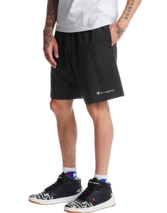 Champion Mens Shorts NZ - Heavyweight Jersey Script Logo Black ( 4568-GREKA )